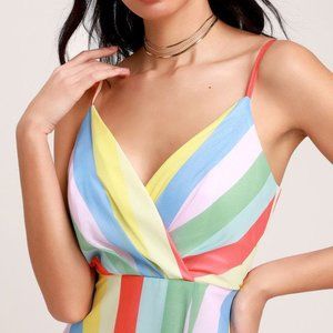 NWT Lulu's Rainbow Striped Sleeveless Midi